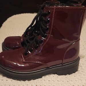 Burgundy Patent Leather Combat Boots